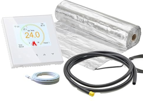 ew direkt Komplett-Set elektrische Fußbodenheizung AluPro 140 für Laminat/Klickvinyl mit Thermostat RT-70 Wlan Tuya/Smart Life (9 m² - 0,5 x 18 m)