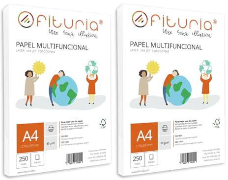 OFITURIA Confezione di fogli A4 da 80 g con 500 fogli bianchi, carta multifunzione per scuola e ambienti di lavoro. Ideale per stampanti laser (500 fogli)