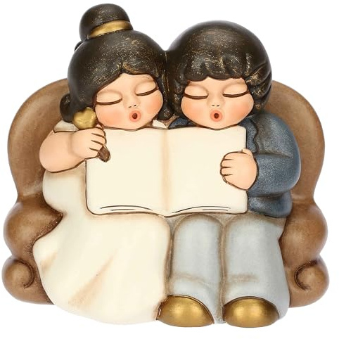 THUN, Coppia Anniversario con Libro in Ceramica Decorata a Mano, Versione Grande, 13.5 x 7 x 12.5 cm h