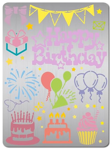 GORGECRAFT 19 x 14cm Große Geburtstagsschablonen Aus Metall „Happy Birthday“-Vorlagen Geburtstagstorte Kerzenmuster-Schablonen Kuchenprägungs-Themenschablonen Zum Zeichnen Kartenbasteln DIY-Dekor