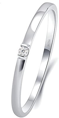 Beydodo Damen Ring 750 Weißgold, Trauringe Frauen Solitä Schmal mit 0.015ct Laborgezüchteter Diamant Verlobungsringe Hochtzeit Ringe Nickelfrei Gr.67 (21.3)