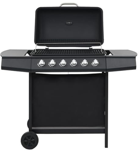 Homgoday Mobile Barbecue Griglia a Gas con 6 Fornelli Aiaio Nero, Mobili per Casa Interno Esterno Soggiorno Camera da Letto Decor da Mobili