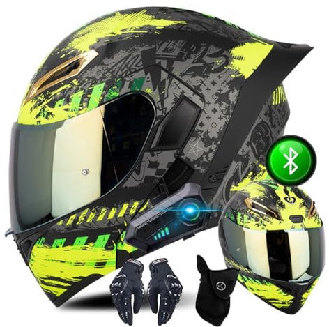Motorradhelm Flip Up Helm Mit Doppeltem HD Visier, Bluetooth Modularer Integralhelm Klapphelm Für Männer Und Frauen, ECE Genehmigter Helm, S~XXL