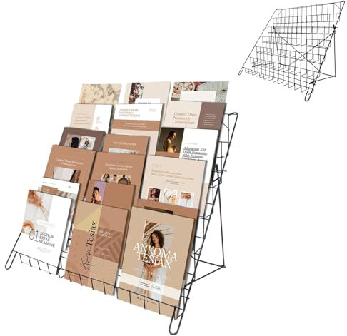 NEESEEYEE Zeitschriftenständer aus Draht mit 6 Ebenen, Comic-Bücherregal, breiter Draht, Tischständer, Draht-Magazinständer für Ausstellungen, Büro, Tischplatte, Buch, Broschüre, Literatur, Comic,