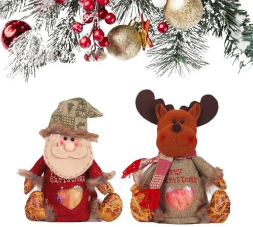 2 Stück Hand-Sewn Christmas Gifts Bag, Niedliche Geschenktüte für Weihnachten, Süßigkeitentüten für Weihnachten, Stoff Weihnachtspuppen-Taschen, 3D Puppe weihnachten Geschenktaschen (B)
