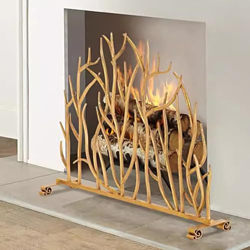 GTPBAO Salvachispas Chimenea Puerta para Chimenea 98×76cm, Herramientas para Chimenea con Revestimiento En Polvo, Oro Antiguo Pantalla para Chimenea con Patas De Apoyo, Fácil Montaje