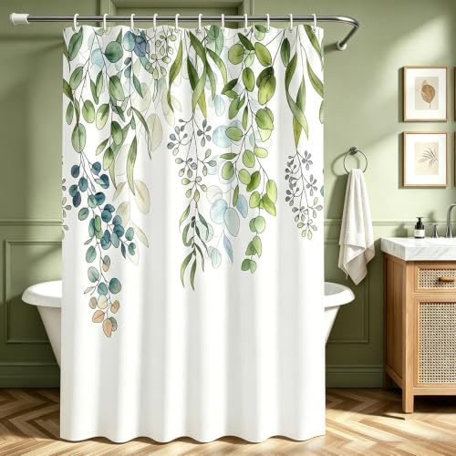 Lerores Duschvorhang 300x200cm, Grün Blätter Antischimmel Textil, Beschwerter Saum Wasserabweisend, Waschbar Polyester Stoff Badevorhänge mit Ösen und 16 Duschvorhangringe für Badezimmer, Badewanne