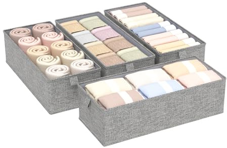 ENUMAIL Underwear Organizer Dividers with Handles 40x17x11cm Grey 4 Pack | Storage Boxes with damp-proof PP panel, durable fabric Wardrobe Containers, washable Basket for home and office