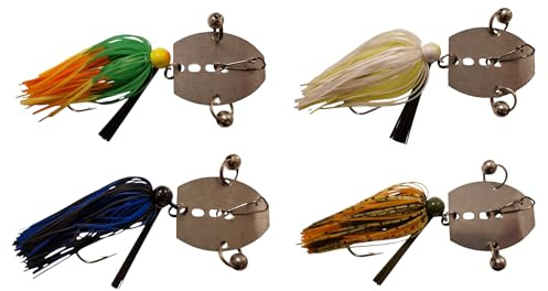 Chatterbait från Twin-Turner®, set om 4 st, betestillverkning sedan 2004, konstgjort bete, spinndrag, blinkers, fiskedrag för öring och mycket mer (4 gånger – blank yta – jigghuvud med skallr)