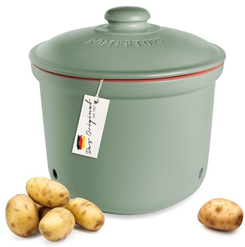 Romertopf Frische-Topf MAXI PLUS 5,5 Liter - Kartoffeltopf Keramik - Atmungsaktiver Ton hält Gemüse länger Frisch - Ideale Luftzirkulation - Grün
