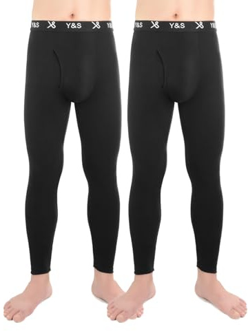 BestSale247 2er Pack Herren Thermo Unterhose Lang Skiunterwäsche Männer Long Johns Winter Leggings mit Eingriff (Schwarz, S)