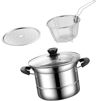 Baoblaze Pentola in acciaio inox, pentola per con coperchio, manico ergonomico, cestello scolapasta con vaporiera per pasta, sughi bollenti, Doppia Maniglia