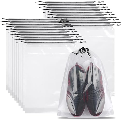 20 Pack Shoe Bags for Travel, Clear Travel Shoe Bags for Packing, Large Waterproof Portable Drawstring Travel Shoe Storage Bag Travel Essentials Women for and Men