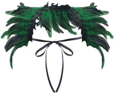 Federkragen Damen Natural Feather Feather Schal Halloween Schwarz Poncho Kragen Damen Feder Cape Federboa Feder Schal Gothic für Halloween Cosplay Verkleidung (Green, One Size)