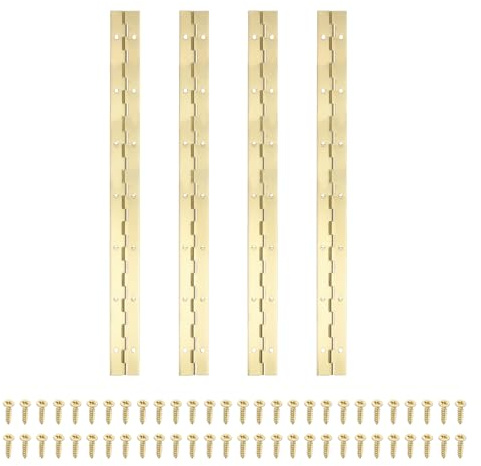 PATIKIL 14x1.2 Inch Piano Hinge,4 Pcs 304 Stainless Steel Continuous Hinge with Holes for Piano Gate Door Wooden Storage Box Cabinet Boat,Gold