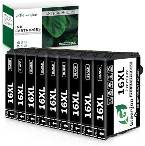 Greenjob 16XL Multipack Kompatibel für Epson 16 16XL Druckerpatronen für Epson Workforce WF-2010 WF-2510 WF-2520 WF-2530 WF-2540 WF-2630 WF-2650 WF-2660 WF-2750 WF-2760 (9 Schwarz)