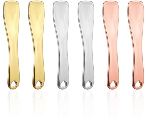 6uds Mini Espátulas Metal Maquillaje, Cuchara Cosmética Reutilizable con Caja Almacenamiento Espátula Cuidado Piel Aplicación Facial Cremas Ojos Lociones Mascarillas(Dorado, Plateado, Rosa)