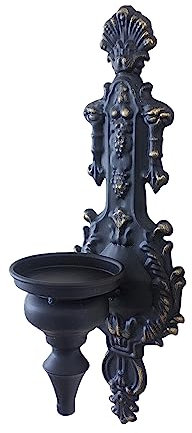 French Court - Portavelas rústico montado en la pared, decoración de pared para sala de estar o comedor, candelabro de pared blanco antiguo (vela negra incluida)