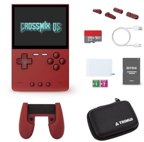 TRIMUI BRICK Console de jeu portable + Surwish CrossMix OS avec ROM 128 Go Carte TF Manette de jeu Film trempé Consoles de jeu vidéo de 8,1 cm pour jeux d'intérieur familiaux (Rouge -256 G)