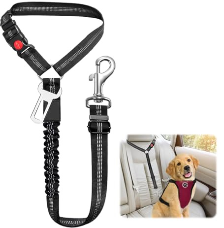 Daryunk Dog Car Seat Belt, Adjustable Dog Car Harness with Safety Buckle, Suitable for Different Sizes, Black