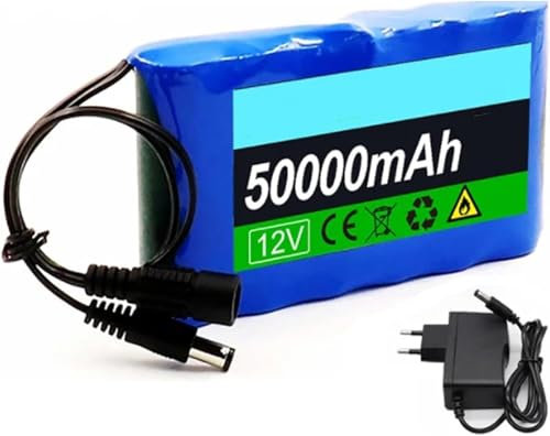 FXLUHAY Batería portátil de Iones de Litio de 12 V y 50000 mAh, Nueva, Recargable, 12,6 V, 1 A, con Cargador de protección.(XT60)