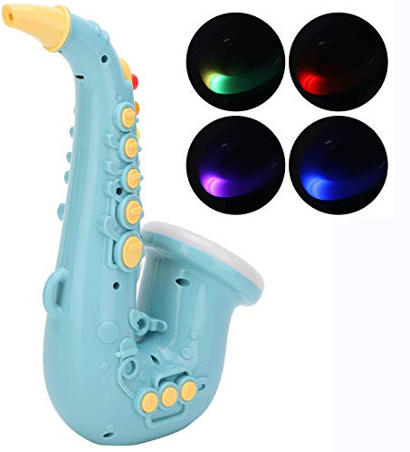 Acouto simulering saxofon musikleksak för pedagogisk barngåva, förbättrar lungkapaciteten och fingerrörligheten, plastmaterial som är lämpligt i över 3 år (blå –