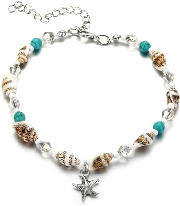 LONZIKP Muschel Fußkette für Damen mit Seestern Maritimer Schmuck Silber Fußkettchen für Mädchen Boho Strand Fußband