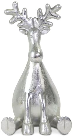 Riffelmacher Dekofigur Elch Harry Sitzend, silberfarben 15×27 cm - Edle Adventsdekoration & Winterdeko - 12314
