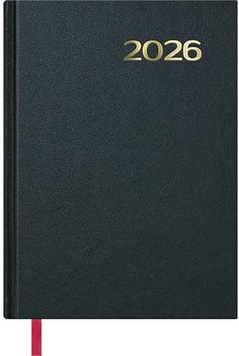 Dohe - Agenda 2026 - Tagesansicht, Größe A5 (14x20 cm), Hardcover, 12 Monate Januar bis Dezember, Jahresplaner auf Spanisch mit Lesezeichen - Síntex Schwarz