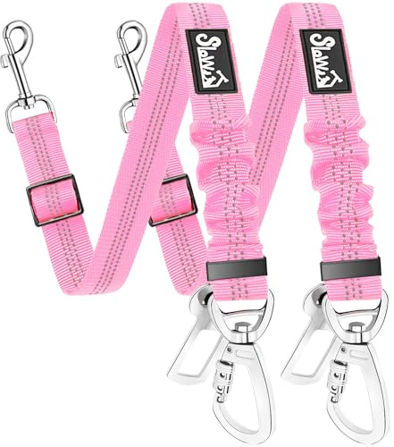 SlowTon Dog Seatbelt, 2 Pack Dog Seat Belt Car Leash Adjustable Elastic Bungee Buffer Heavy Duty Nylon Reflective Pet Safety Tether Connect to Dog Harness for Travel Riding in Vehicle