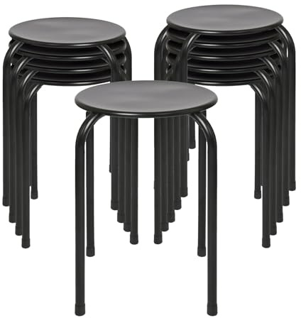 Harbour Housewares Tabourets Empilables en Métal - Noir Mat - 10x Adultes Petit Cuisine À Manger Petit-Déjeuner Chambre à Coucher Vanité Coiffeuse Salon Chaise de Bureau Chaises Ensemble de Sièges