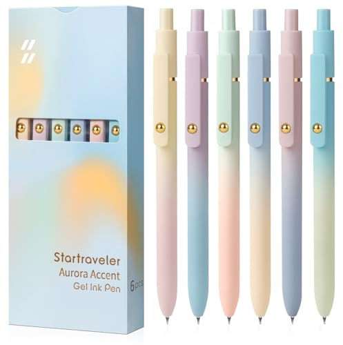 FIOVER Gelstifte, 6 Stück 0,7 mm, schwarze Tinte mit bequemem Griff, schnell trocknend, feine Spitze, glattes Schreiben, süße Büro- und Schulartikel, Geschenke für Frauen (6 Stück Gradient Schwarze