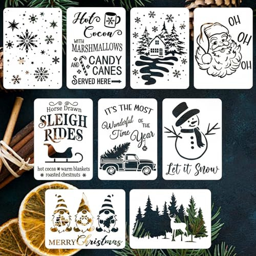 Dcsfadq 9 Stück Schablonen Weihnachten Set, Winter Schneeflocken Designs, Zeichenschablonen Malschablonen aus Kunststoff, DIY Vorlage für Malen Basteln Geschenkkarten Weihnachtsdekoration