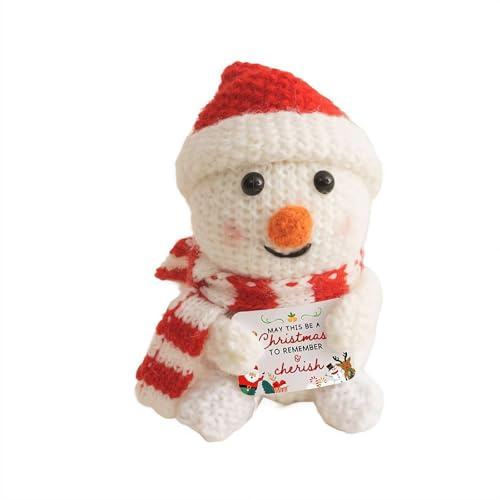 Mini lustiger positiver Schneemann, emotionale Häkel-Strickpuppe mit positiver Karte, Strickschneemann für Kollegen, beste Freundin, Ermutigung, Wintergeschenke für Frauen und Männer
