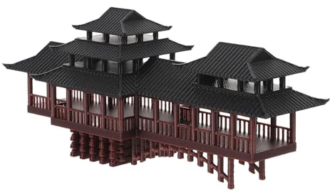 HOOTNEE Dekorativer Gartenbrücke Pavillon Statue aus Kunststoff Asiatische Architektur Miniatur Langlebige Bonsai und Aquarium Deko für Garten und Terrarien