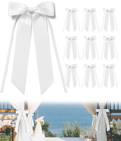 SOVYTH Weiße Schleifen Hochzeit Deko Weiss Schleife Kommunion Geschenkschleife für Geburtstag Weihnachten Girlande Geschenke,Weiß,10 Stück