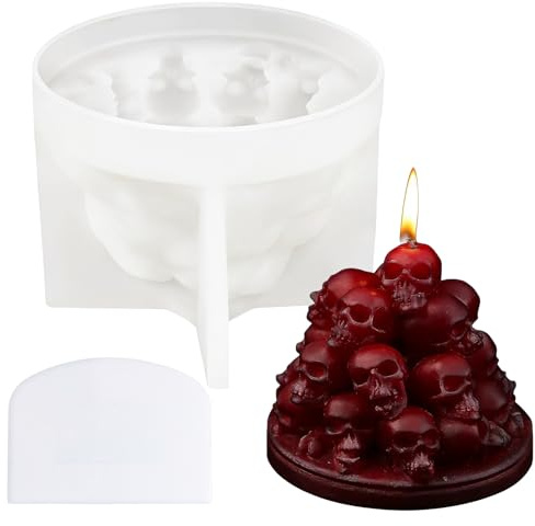 Molde de Silicona Calavera 3D,Molde de Vela Torre Cráneo con Espátula Compatible con Vacío Moldes para Resina Epoxi, Jabón, Yeso y Cera, Ideal para Decoración de Halloween y Manualidades DIY