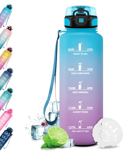 JAPORIA Borraccia Motivazionale 1.5L, Bottiglia con Filtro, Bottiglia Riutilizzabile,Sportiva con Indicatore del Tempo Motivazionale,per Sport, Palestra, Scuola, Gym, Fitness, Yoga