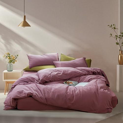 TOYROOM King Solid Purple Duvet Cover Pale Mauve Bedding Set Jersey Knit Cotton Comforter Cover Modern Cotton 3 Piece Comforter Cover for Girl Women Man 1 Duvet Cover 104 x 90 and 2 Pillowcases