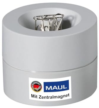 MAUL Büroklammernspender MAULpro grau magnetisch für Schreibtisch | schneller Zugriff im Büro, komfortable Entnahme durch Zentralmagnet, standfestes Design, robustes Gehäuse, Clips enthalten