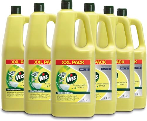 Viss Professional 7510838 Citrus - Limpiador con aroma cítrico para vitrocerámica, encimeras, fregaderos, bañeras, lavabos, inodoros y azulejos, 6 x 2 L