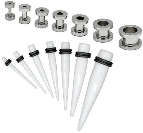 Set tunnel Dehner tunnel set stretchstång flesh svart silver stretchset stretchset, Akryl, Ingen sten