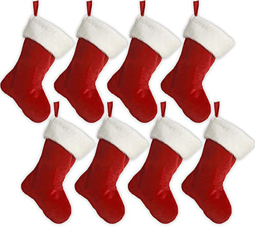 Black Duck Brand Set of 8 18 Red Soft Plush Stocking (8 Pack) W/White Plush Cuff & Red Hanging Tag