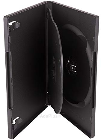 AcePlus Premium Black Triple 3-Disc DVD Cases in 14mm Standard Thickness with Inner Flip Tray and Built-in Book Clips (10-Pack)