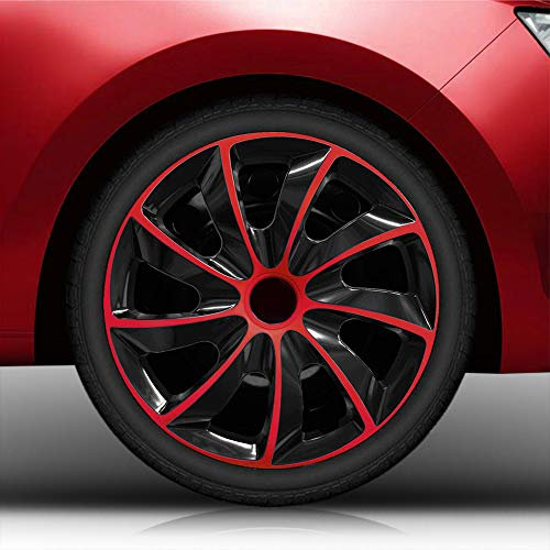 Autoteppich Stylers (Größe wählbar) Bundle 13 Zoll Radkappen/Radzierblenden QuB Bicolor (Schwarz-Rot) passend für Fast alle Fahrzeugtypen – universal