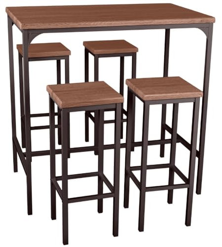 yelloo Mod. FIRENZE Set TAVOLO BAR Rettangolare Alto Grande Spazioso e 4 SGABELLI Marrone Tavolo 110x66xH110 adatto da esterno sotto gazebo tenda terrazza