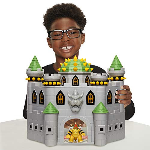 Jakks Pacific Nintendo Super Mario Deluxe Bowser's Castle-Spielset mit 6 cm großer, exklusiver, beweglicher Bowser-Actionfigur, interaktives Spielset mit authentischen In-Game-Sounds