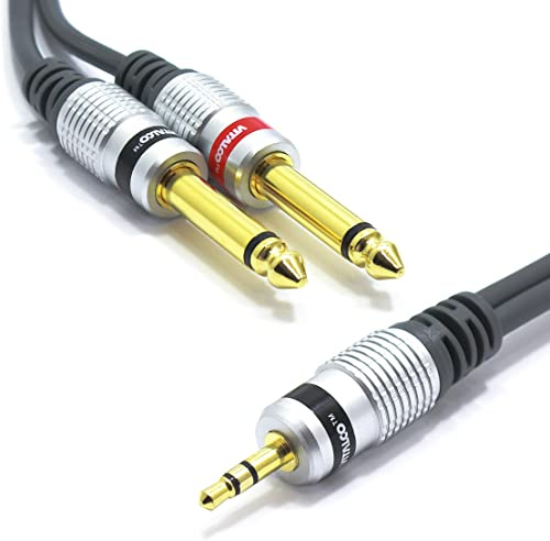 VITALCO Cavo Jack 3.5 a 2x 6.3 5m Audio Maschio AUX 3.5mm TRS Stereo a Doppio 6.35mm Mono TS Connettore Adattatore