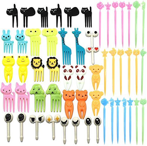 CKANDAY Set of 56 Lovely Animal Food Fruit Picks Forks, Mini Cute Cartoon Toothpick Sticks Decor for Kids Party Bento Lunch Box Sandwich Appetizer Pastry Decorative Cupcake Baby Dessert Cocktail