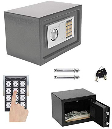 Tresor mit zahlenschloss Digital PIN-Code und Schlüssel Elektronischer Safe Sicherheitskasten Doppelbolzenverriegelung Wandtresor Möbeltresor -8.5L (Grau)